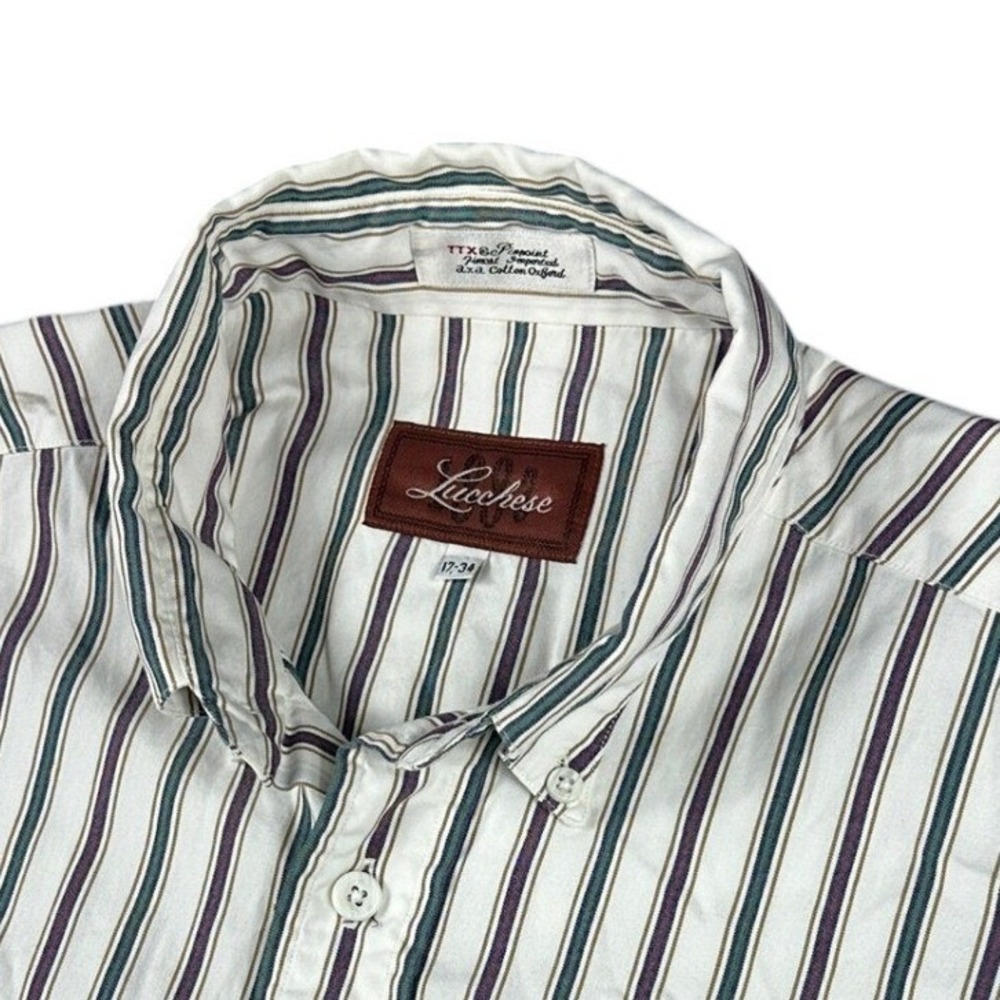 Lucchese Mens Striped Pinpoint Oxford Western Shirt USA Cotton 17-34 XL White